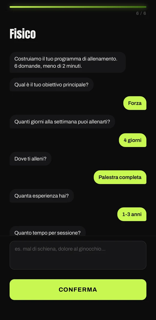 Il questionario a chat che costruisce il programma